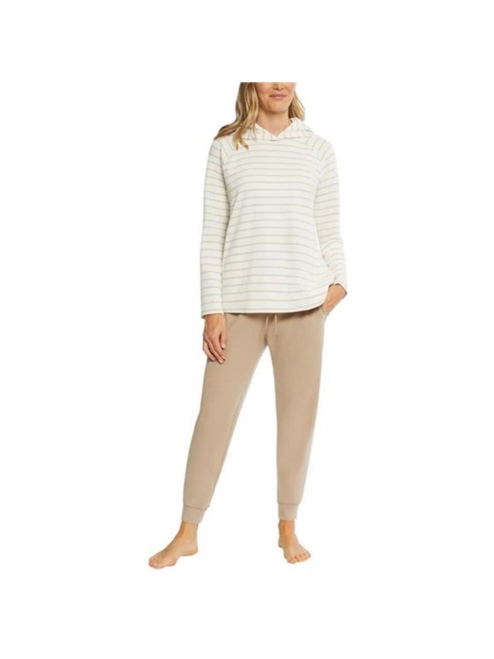 Women's Cream Striped Hooded Lounge Top & pants lounge set. “Toast”